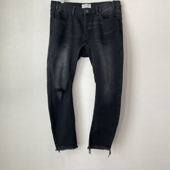 One X One Teaspoon Low Waist Bow Shaped Tapered Leg Jeans Curved Hem Black 32 - Picture 11 of 11